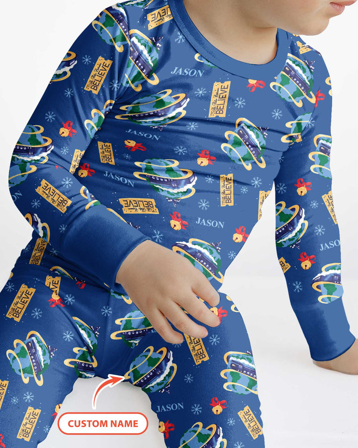 Custom Name Christmas Express Train Bamboo Two Piece Long Sleeve Pajama Set