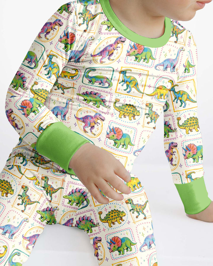 Whimsical Dinosaurs Bamboo Two Piece Long Sleeve Pajama Set