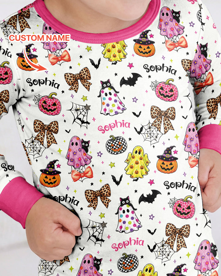 Custom Name Coquette Summerween Bamboo Two Piece Long Sleeve Pajama Set