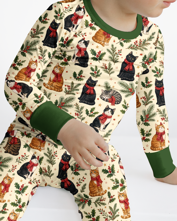 Christmas Cat Carolers Bamboo Two Piece Long Sleeve Pajama Set