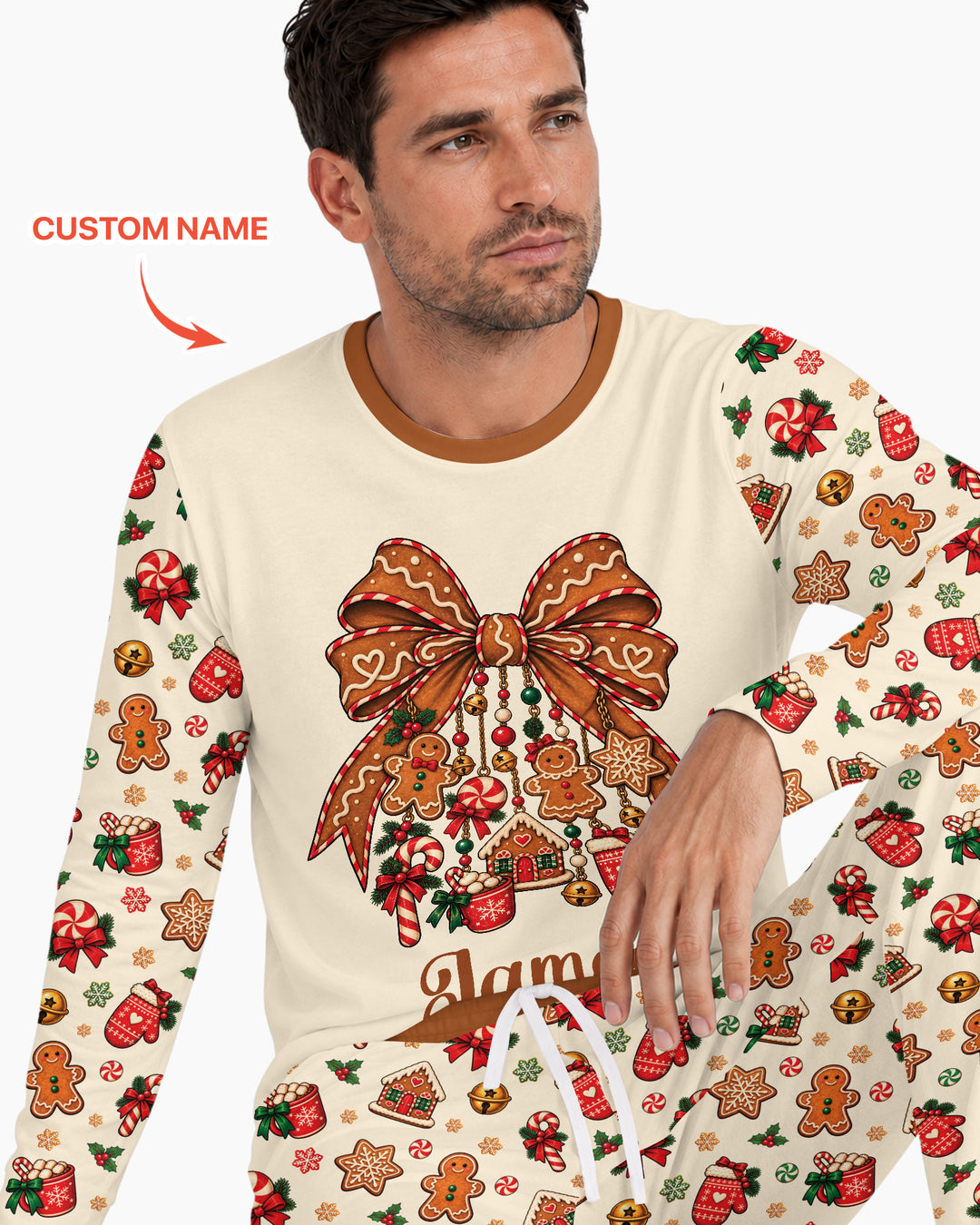 Custom Name Gingerbread The Bow Bamboo Men's Pajama Set
