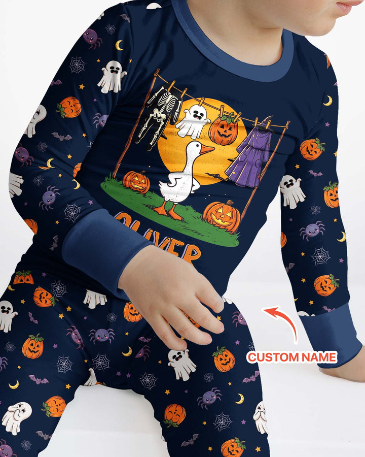 Custom Name Goose Halloween Costume Bamboo Two Piece Long Sleeve Pajama Set