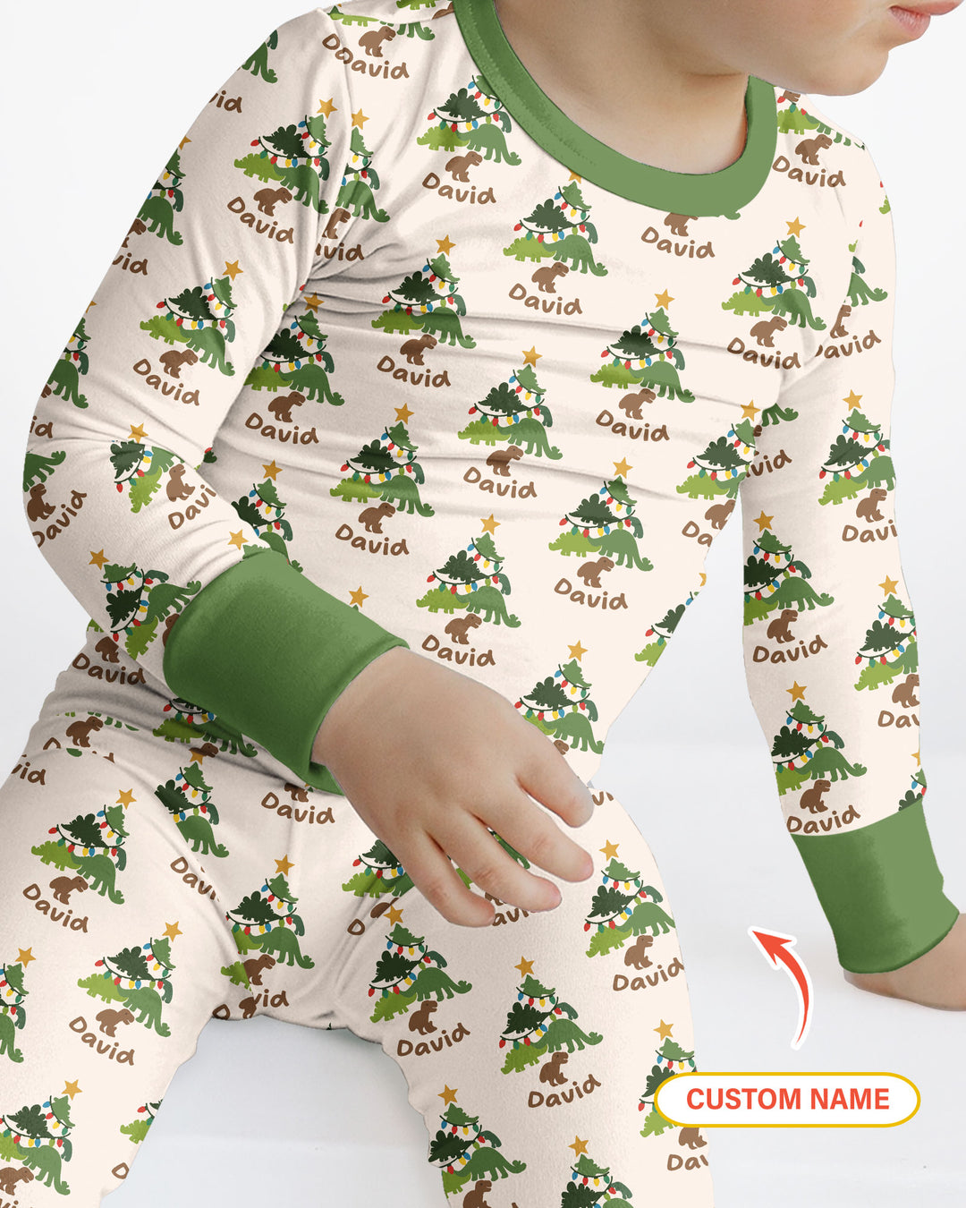 Dino Christmas Tree Bamboo Two Piece Long Sleeve Pajama Set