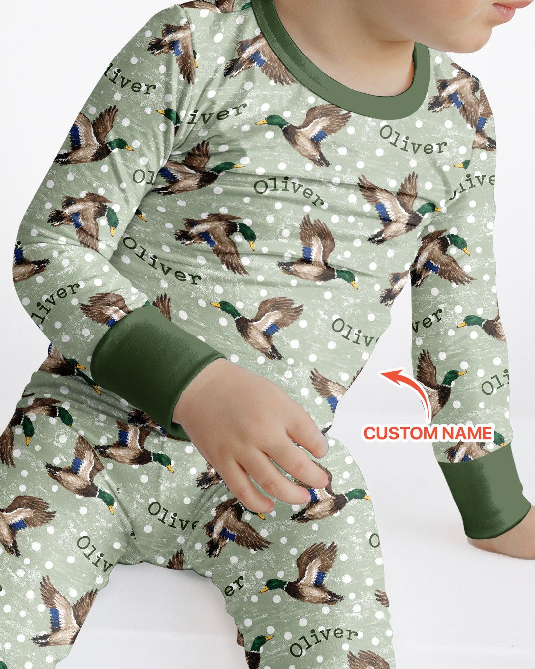Custom Name Flying Mallard Duck Bamboo Two Piece Long Sleeve Pajama Set