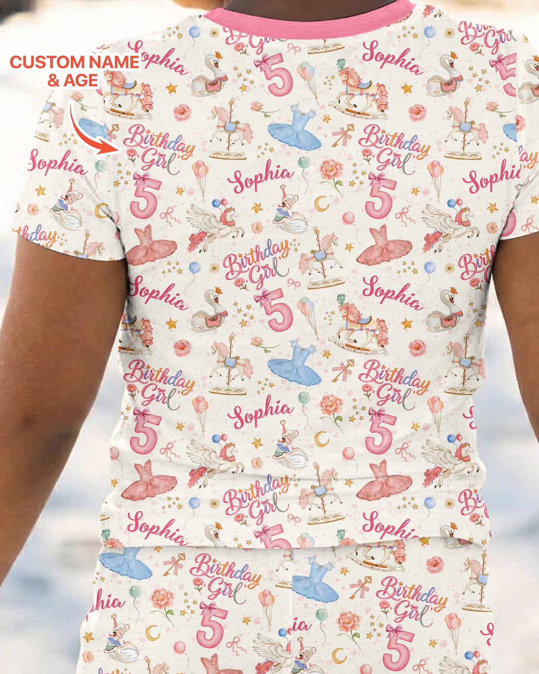 Ballerina Birthday Girl Custom Name & Age Bamboo Two Piece Short Sleeve Pajama Set
