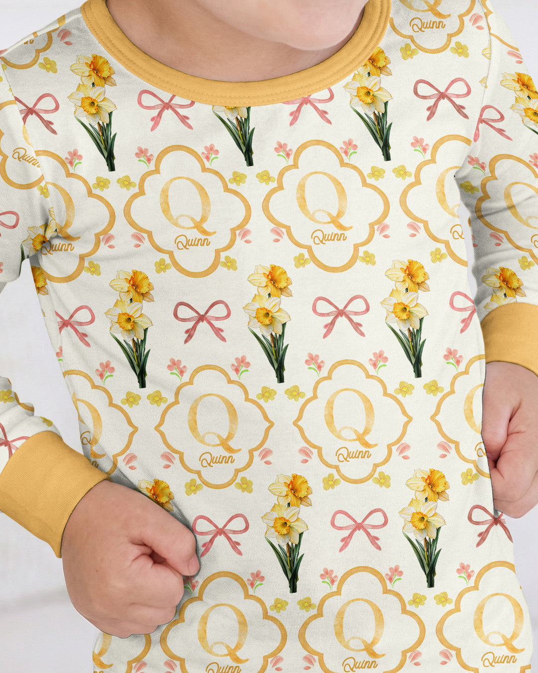 Personalized Birth Flower Mommy And Me Matching Bamboo Two Piece Long Sleeve Pajama Set