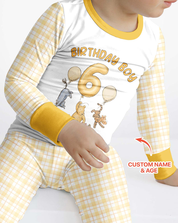 Little Bear Birthday Custom Name And Age Balloon Bamboo Two Piece Long Sleeve Pajama Set