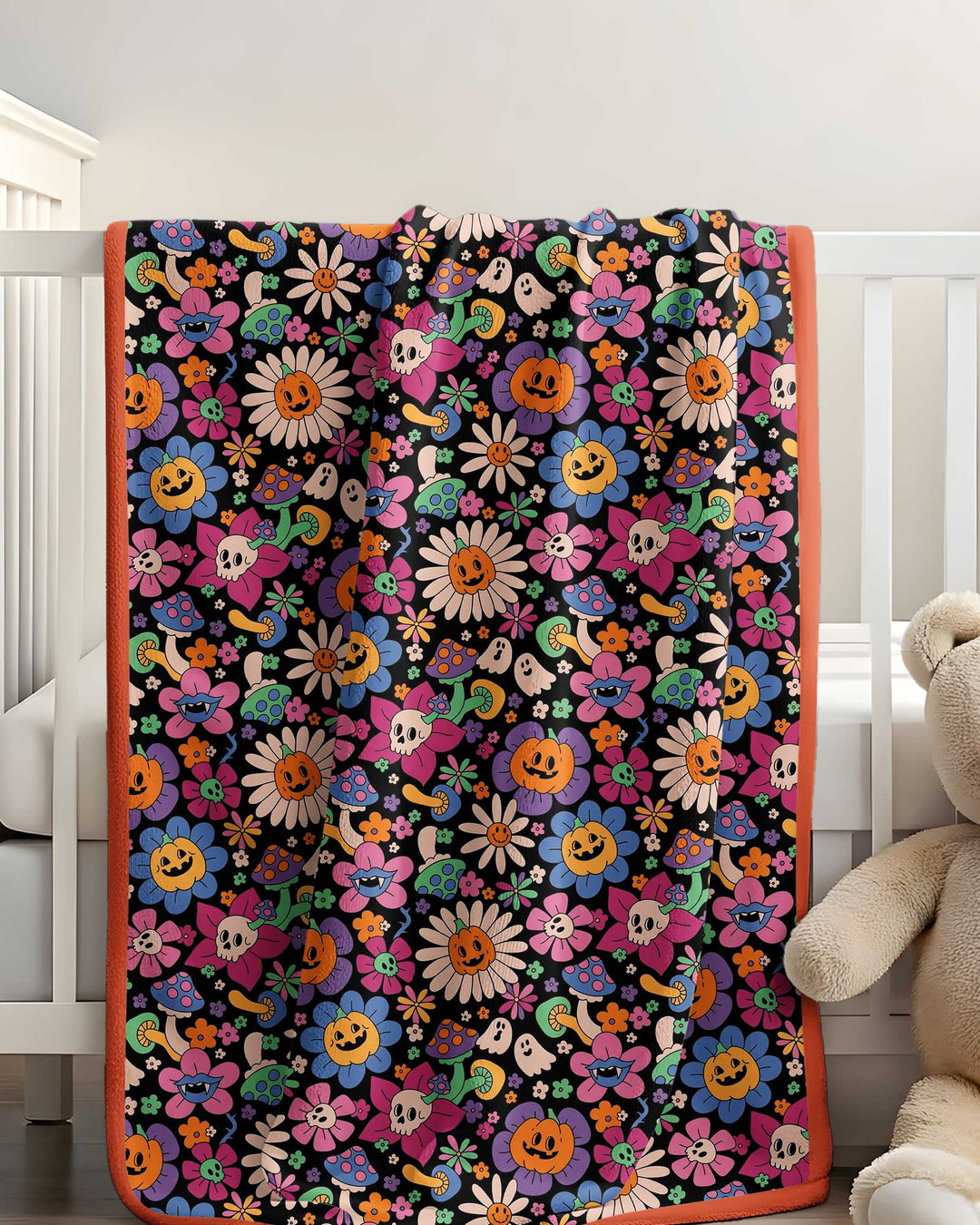 Halloween Flowers Bamboo Blanket