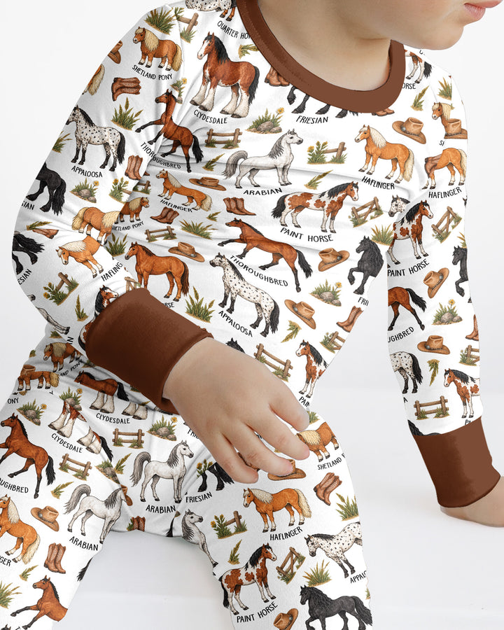 Types Of Horses Bamboo Two Piece Long Sleeve Pajama Set