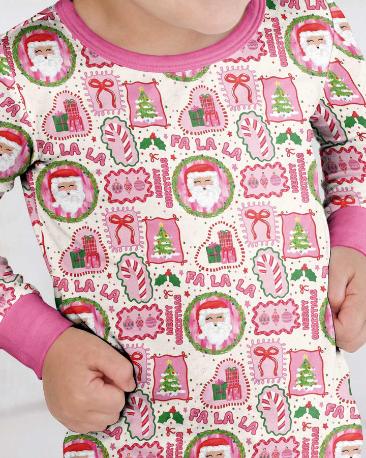Fa La La Pink Christmas Bamboo Two Piece Long Sleeve Pajama Set