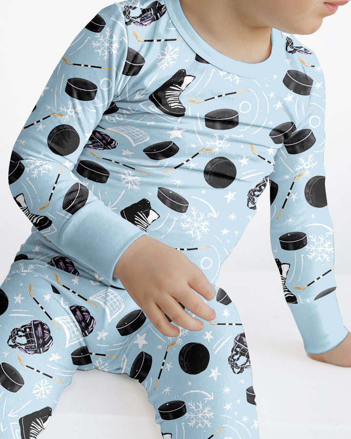 Little Hockey Fan Bamboo Two Piece Long Sleeve Pajama Set
