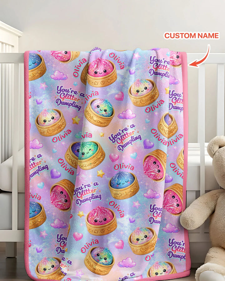 Custom Name You're A Glitter Dumpling Bamboo Blanket
