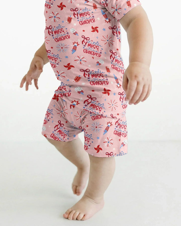 Little Miss Firecracker 4th July Bamboo Two Piece Short Sleeve Shorts Pajama Set