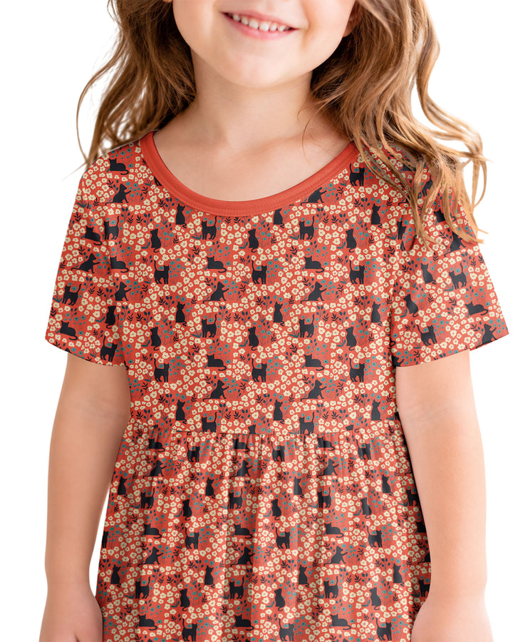 Black Cat Ditsy Bamboo Twirl Dress