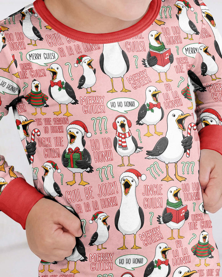 Funny Christmas Seagull Bamboo Two Piece Long Sleeve Pajama Set