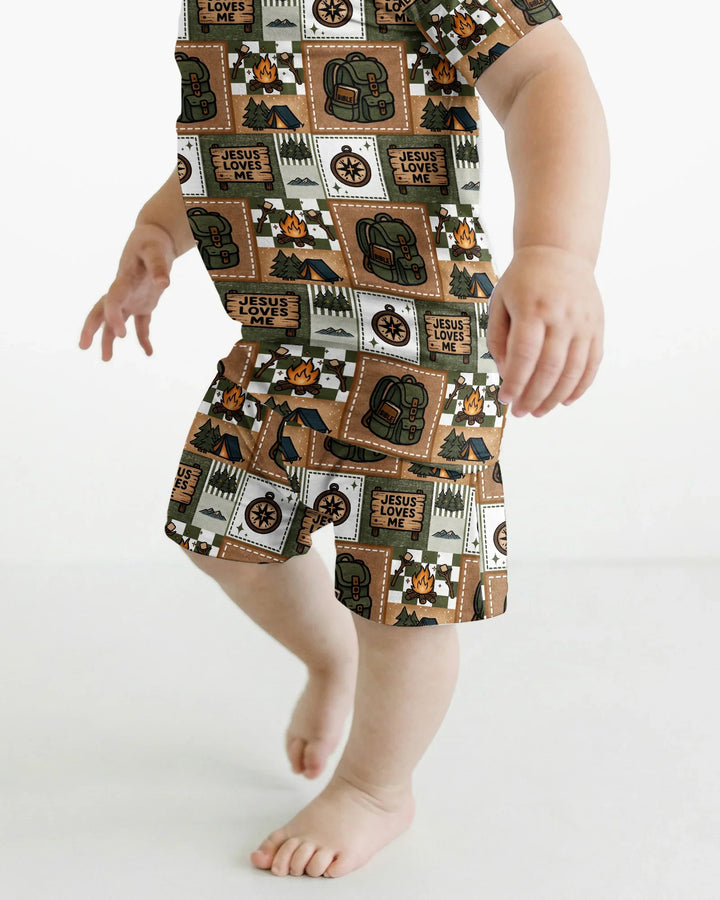 Camping Jesus Loves Me Bamboo Two Piece Short Sleeve Shorts Pajama Set