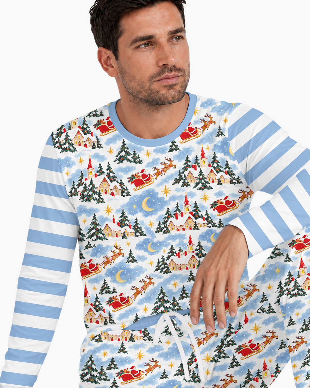 Whimsical Santa's Winter Village Bamboo Men's Pajama Set