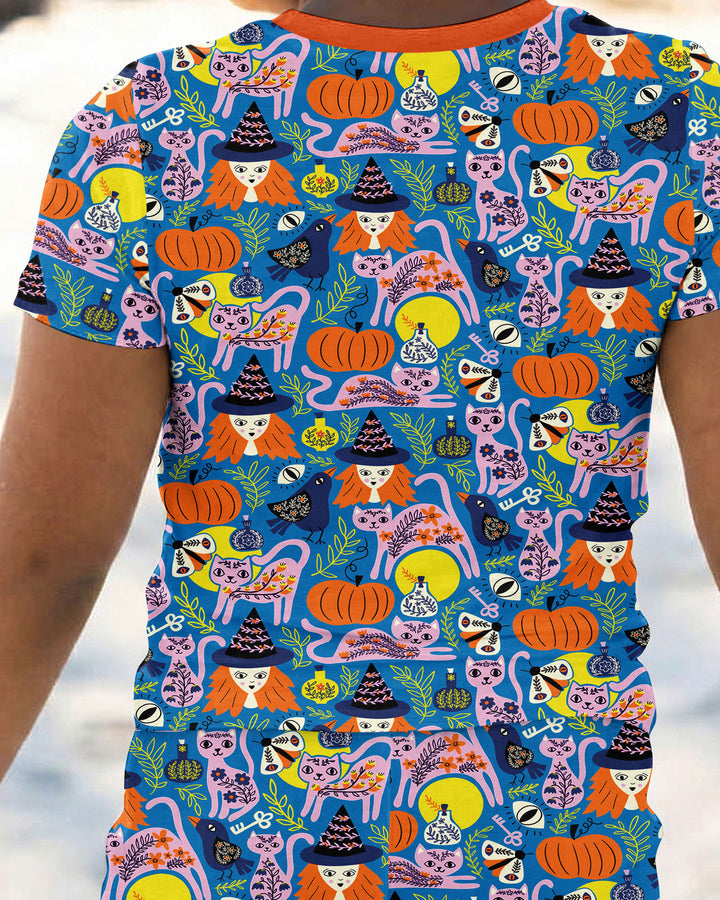 Whimsical Witch Cats Bamboo Two Piece Short Sleeve Pajama Set