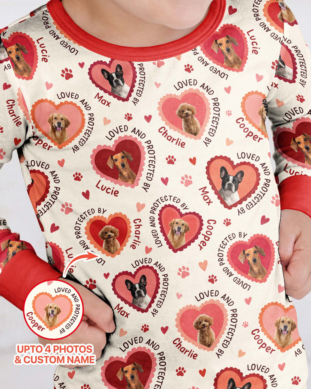 Custom Dogs Photo Loved And Protected By Bamboo Two Piece Long Sleeve Pajama Set