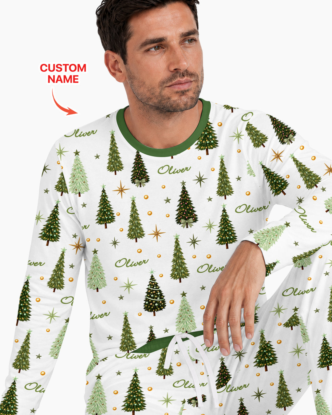 Custom Name Merry Christmas Tree Bamboo Men's Pajama Set