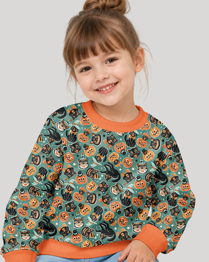 Retro Black Cat Witch Pumpkin Halloween Bamboo Crewneck Sweatshirt