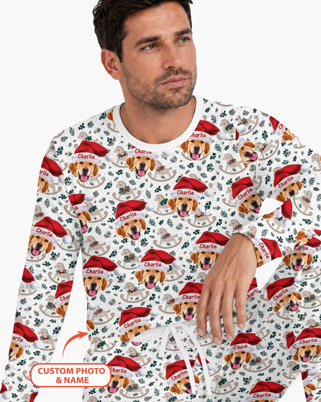 Custom Dog Photo Santa Claus Bamboo Men's Pajama Set