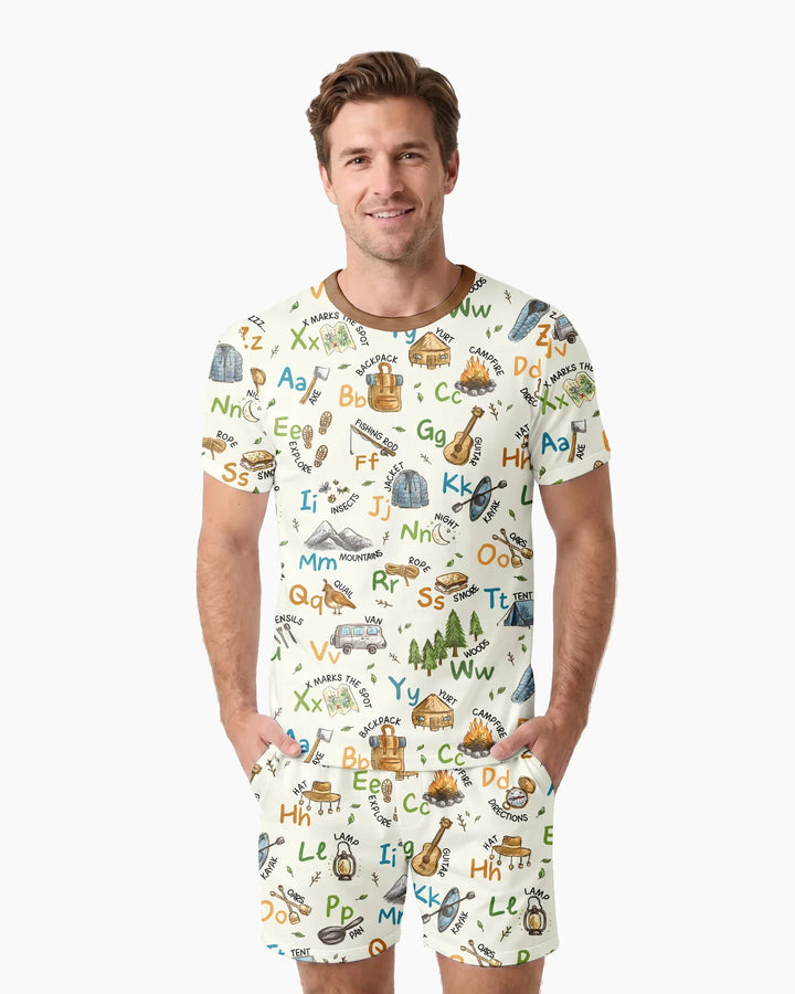 Adventure Alphabet ABCs Summer Camp Bamboo Men Short Sleeve Short Pajama Set