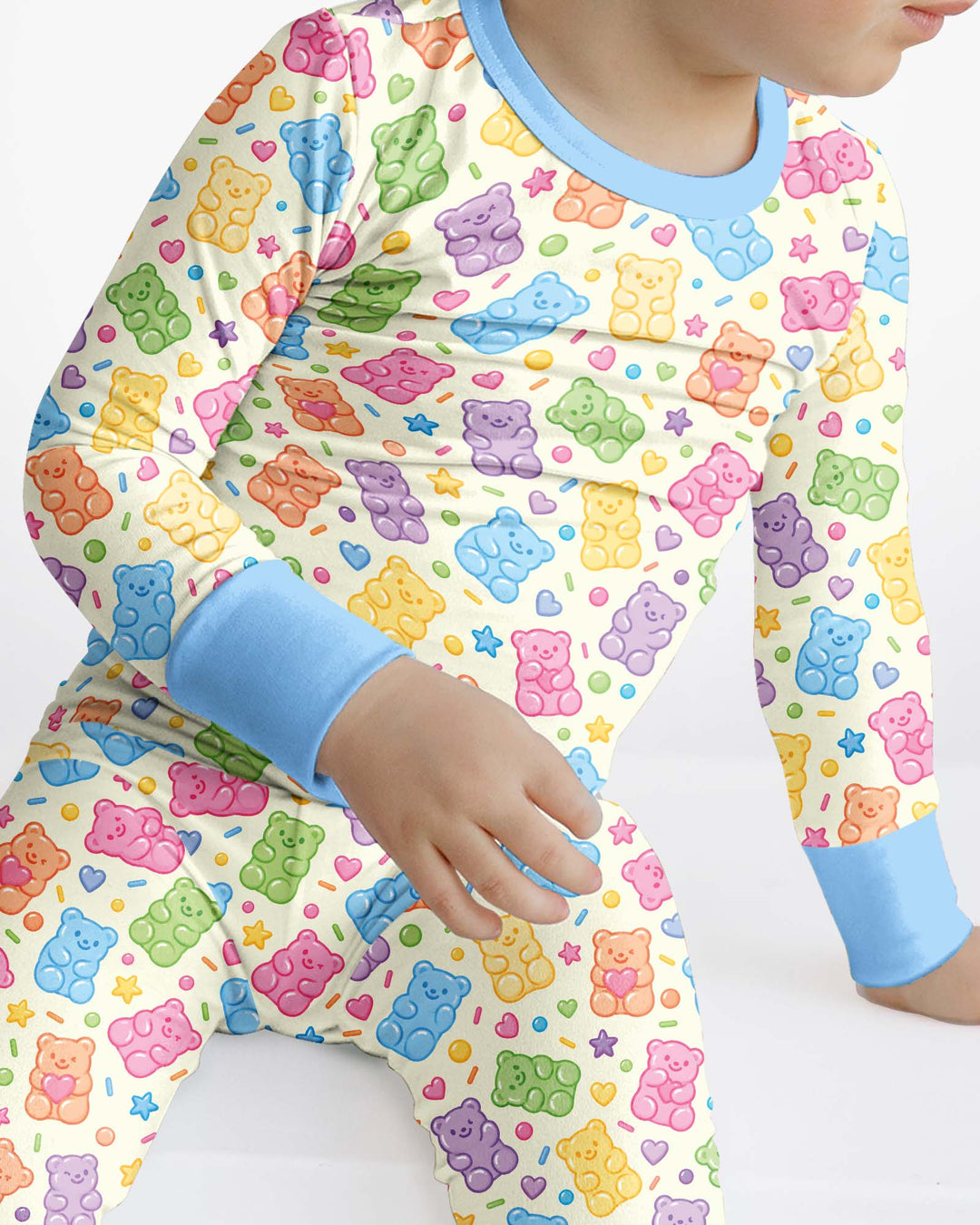 Cute Pastel Colorful Gummy Bears Bamboo Two Piece Long Sleeve Pajama Set
