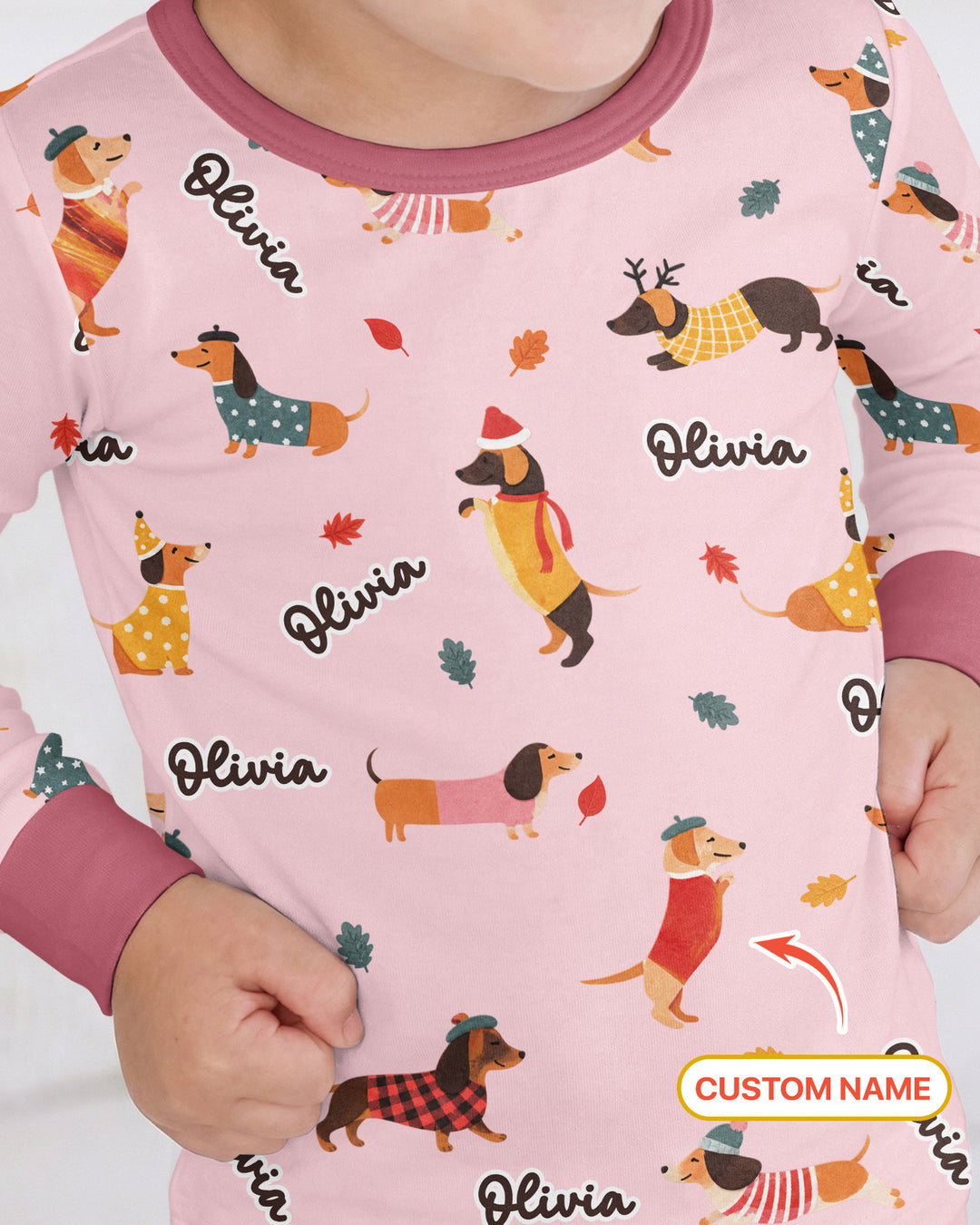 Autumn Dachshund Kids Bamboo Two Piece Long Sleeve Pajama Set