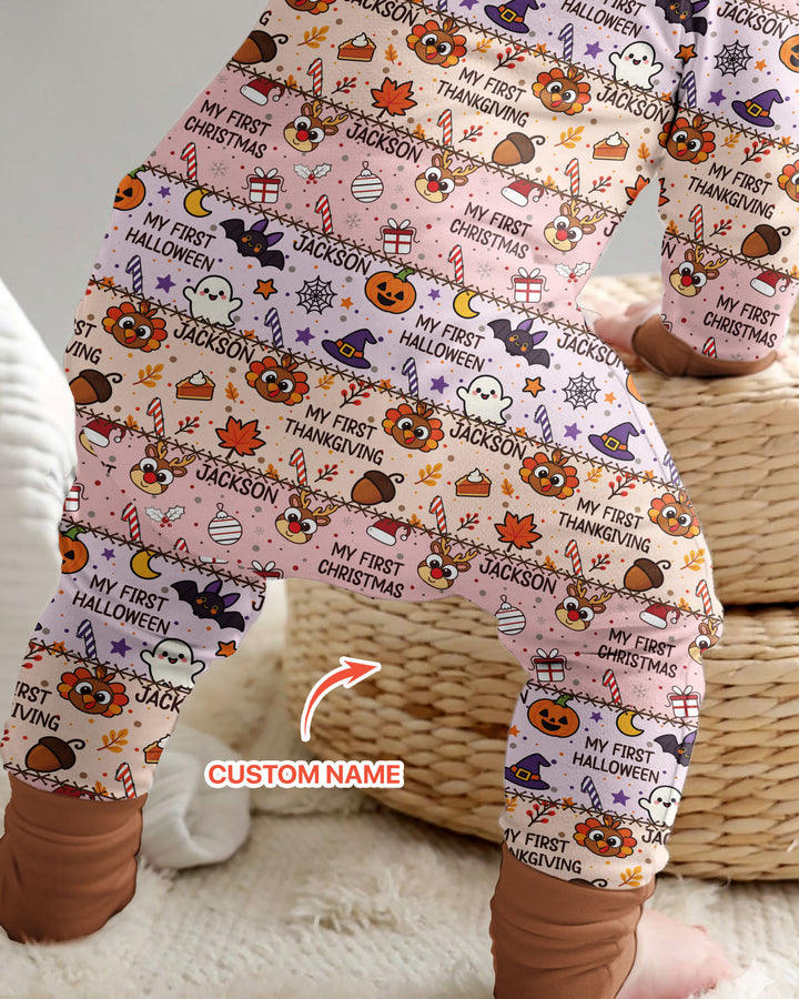 Custom Name My First Hallothanksmas Bamboo Convertible Zippy