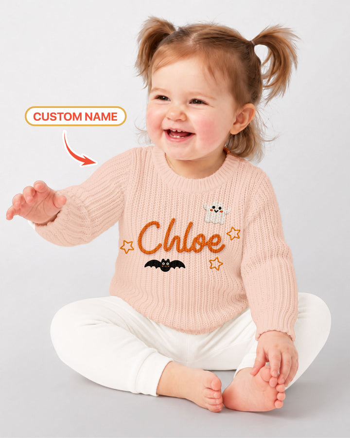 Happy Halloween Embroidered Baby Name Bamboo Knit Sweater Bubble