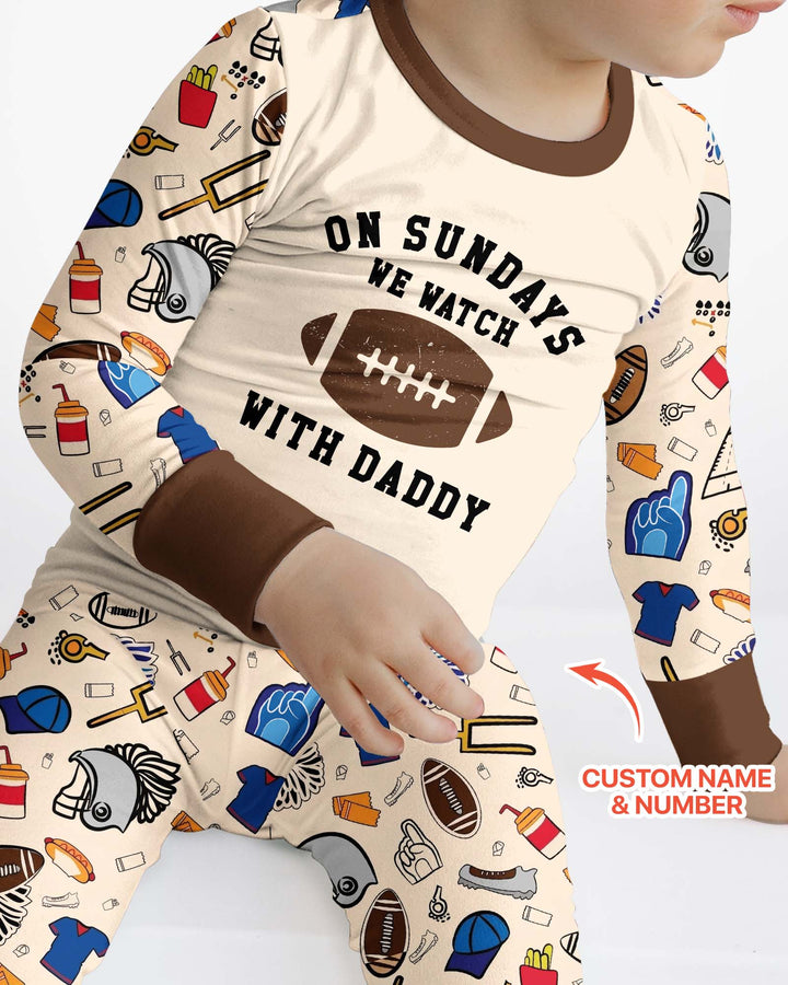 On Sundays We Watch Football With Daddy Family Matching Bamboo Two Piece Long Sleeve Pajama Set