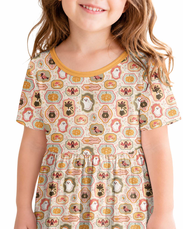 Cute Vintage Magical Cottage Style Halloween Bamboo Twirl Dress