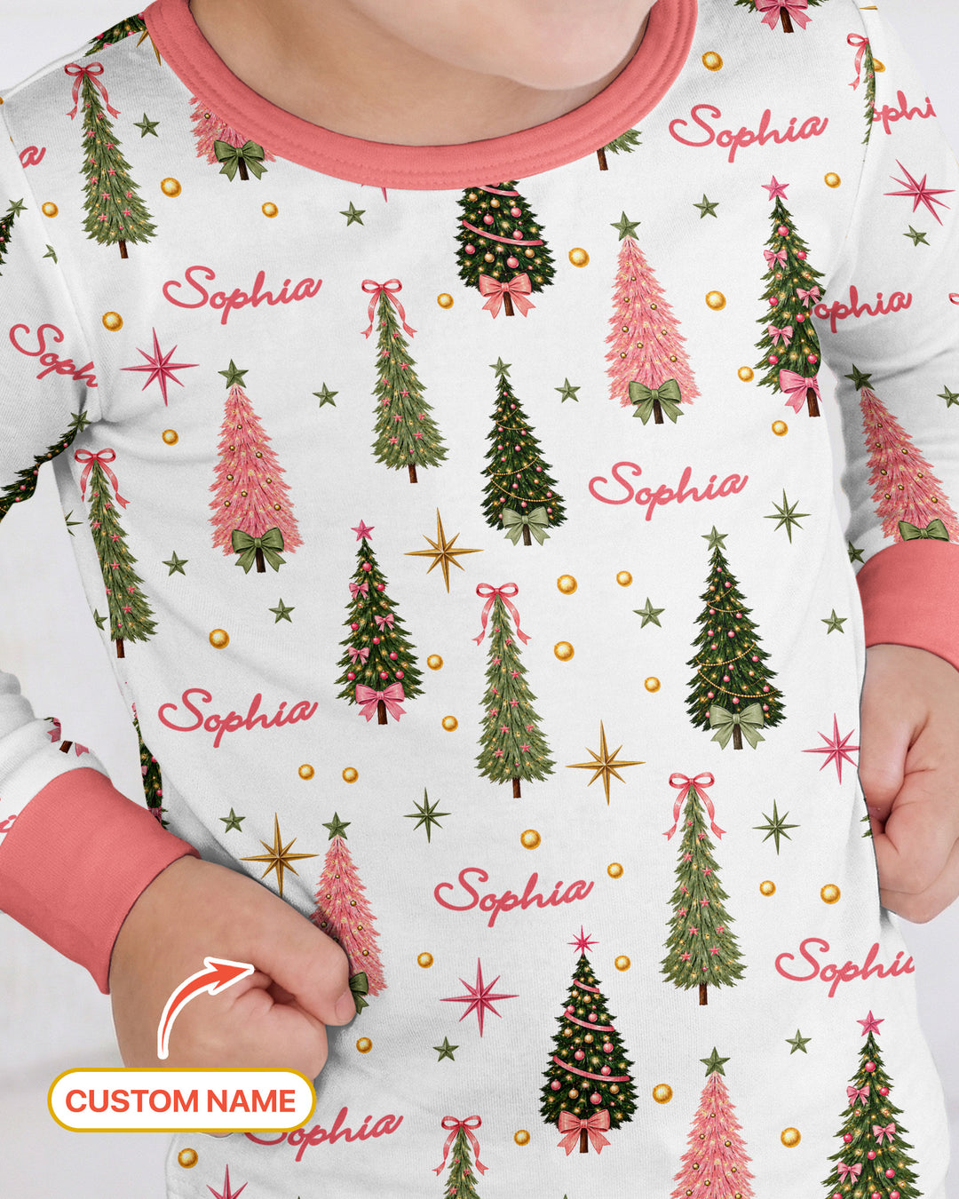 Custom Name Merry Christmas Tree Bamboo Two Piece Long Sleeve Pajama Set