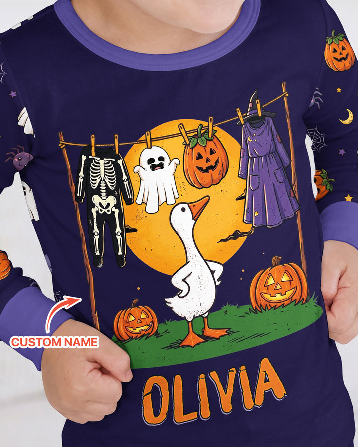 Custom Name Goose Halloween Costume Bamboo Two Piece Long Sleeve Pajama Set