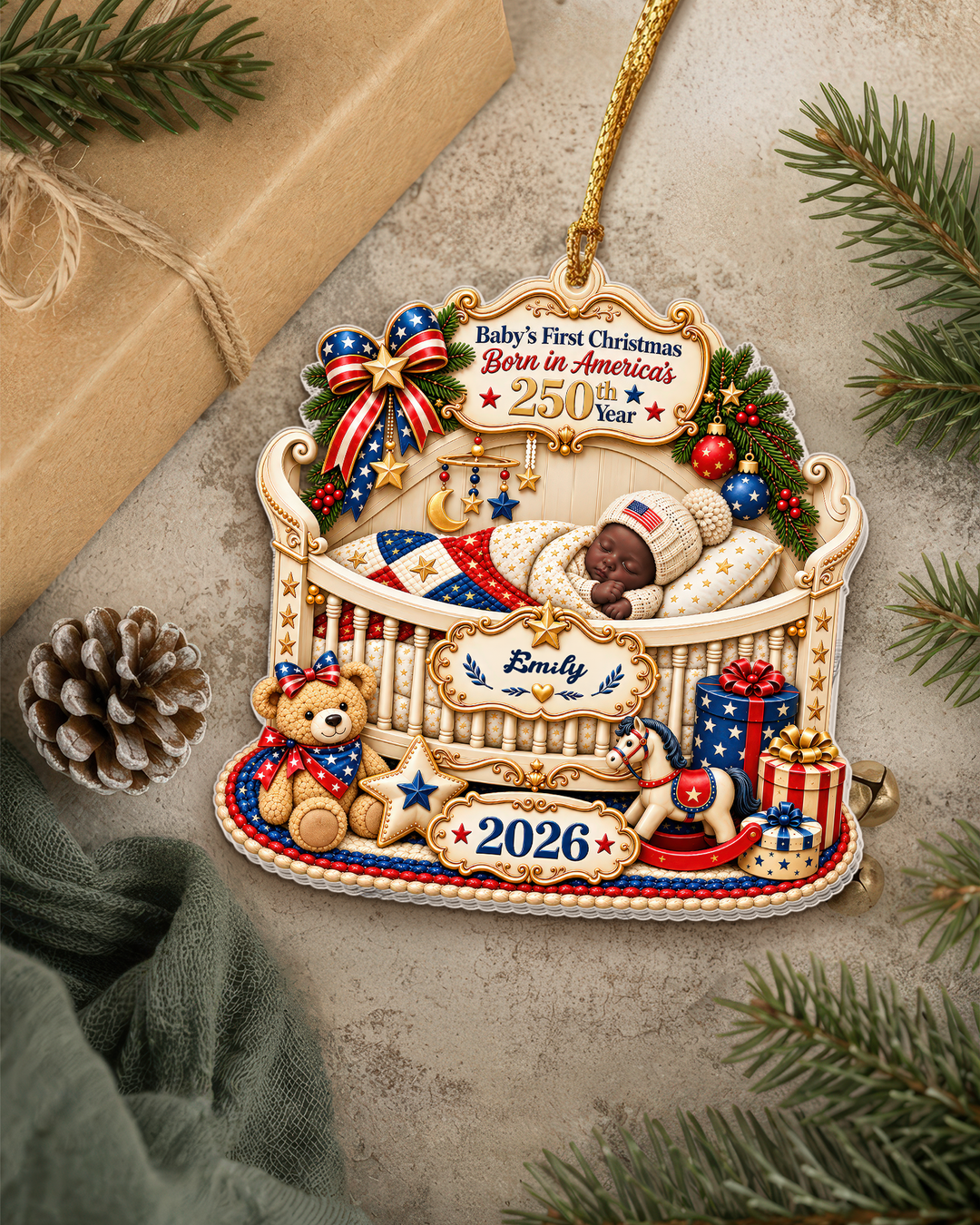 Baby's First Patriotic Christmas 2026 Personalized 1-Side Photo Acrylic Ornament