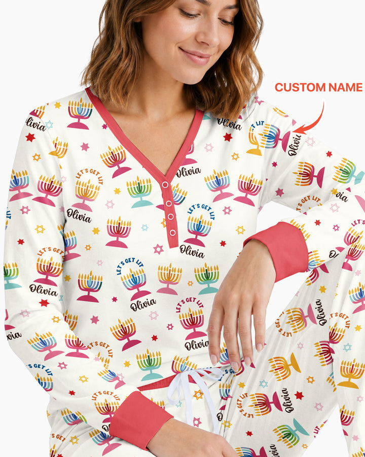 Let's Get Lit Hanukkah Bamboo Women Pajama Set