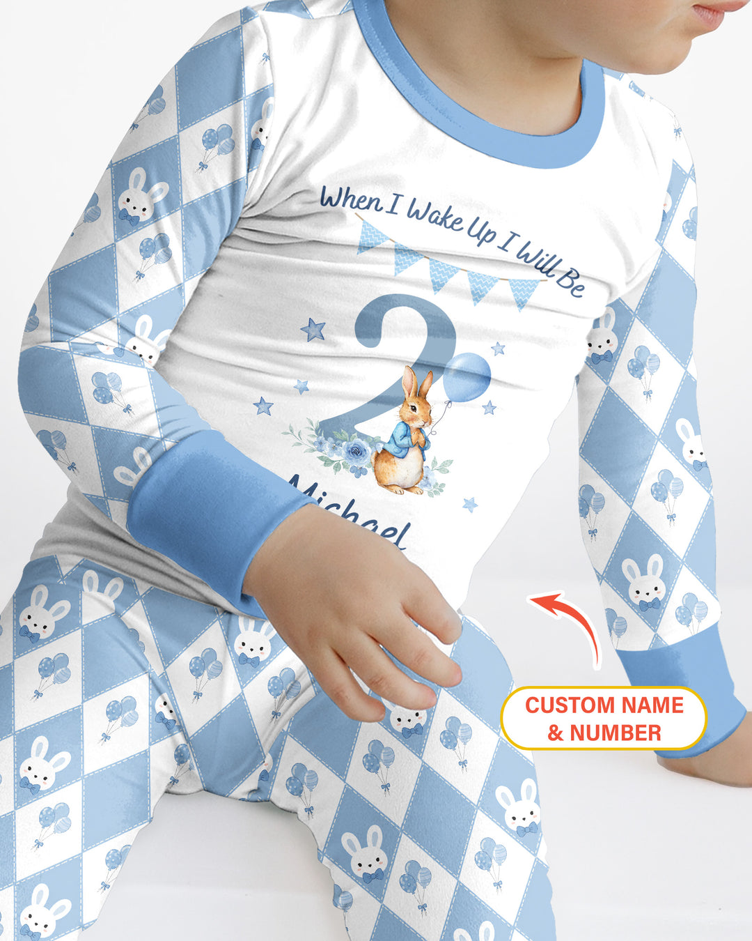 Custom Name When I Wake Up Bunny Birthday Bamboo Two Piece Long Sleeve Pajama Set