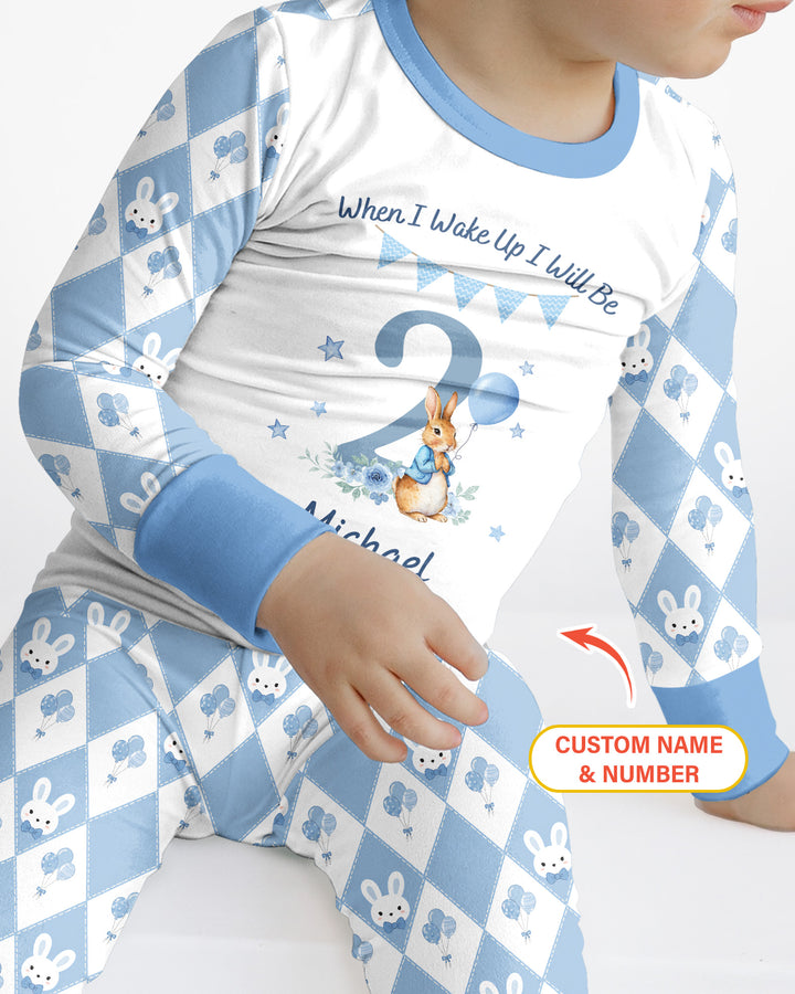 Custom Name When I Wake Up Bunny Birthday Bamboo Two Piece Long Sleeve Pajama Set