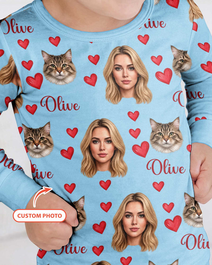 Custom Face Family Matching Bamboo Two Piece Long Sleeve Pajama Set