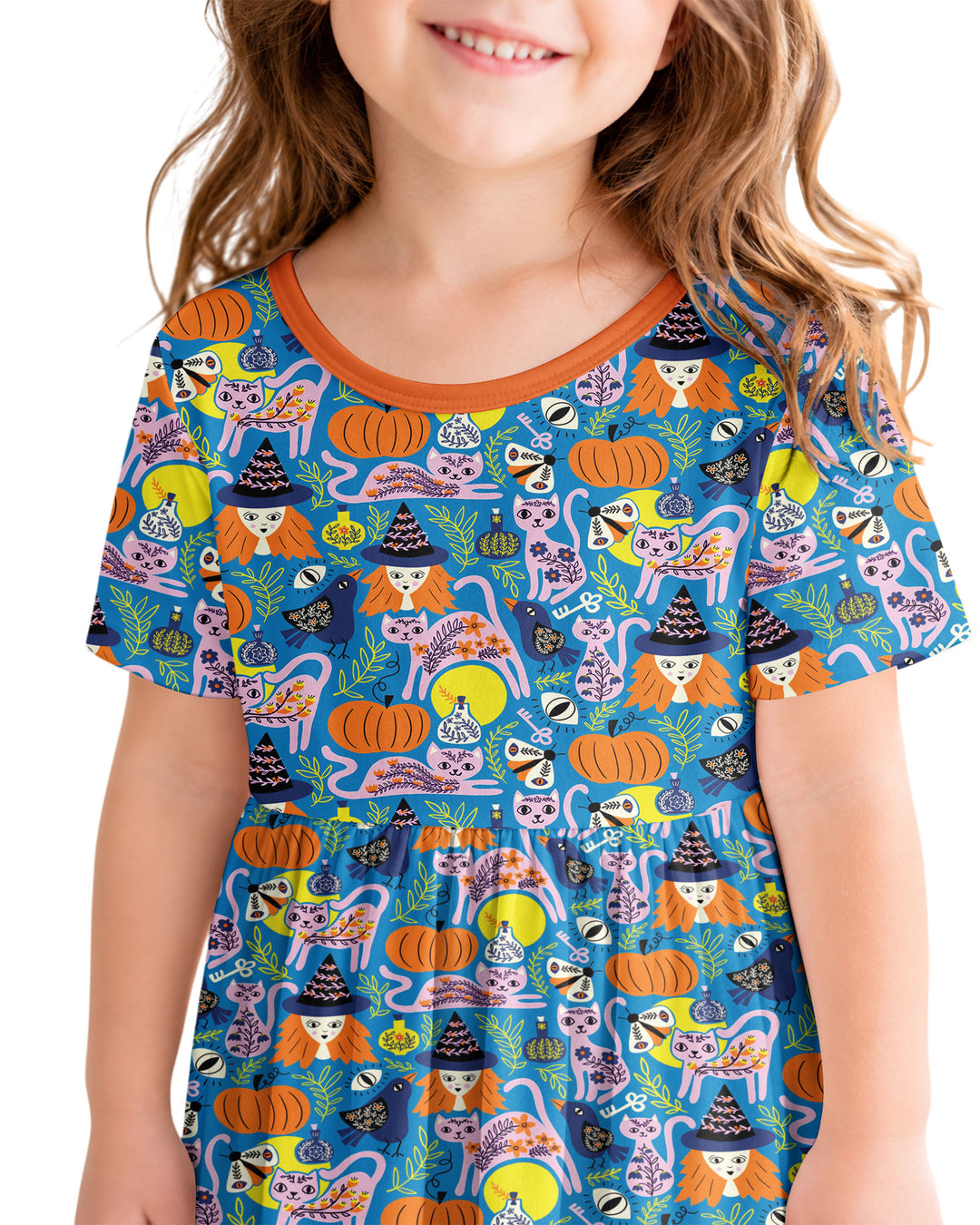 Whimsical Witch Cats Bamboo Twirl Dress