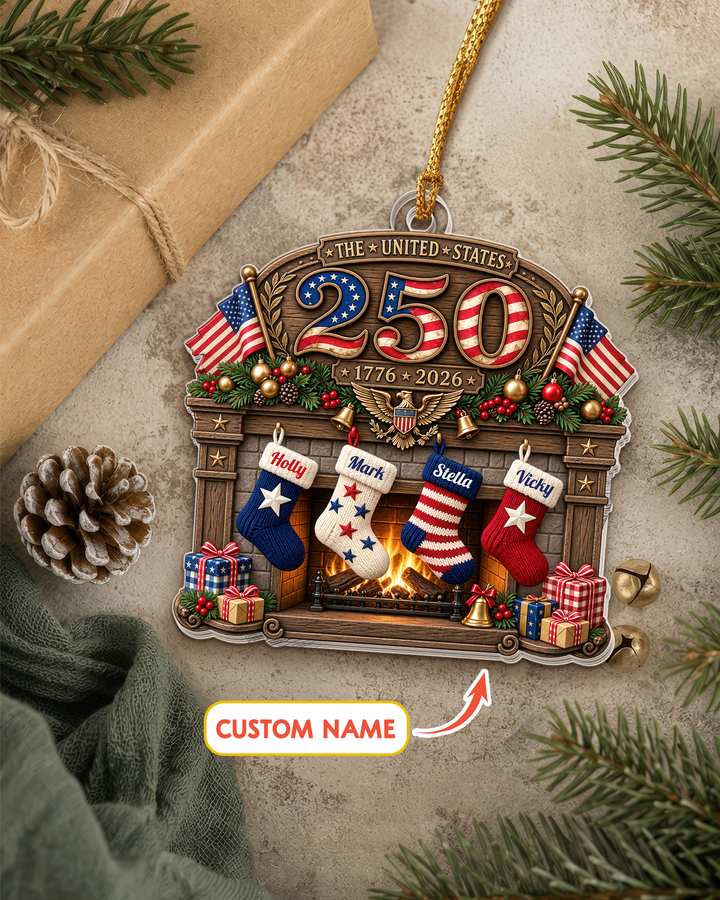 USA 250th Anniversary Fireplace 1-Side Photo Acrylic Ornament