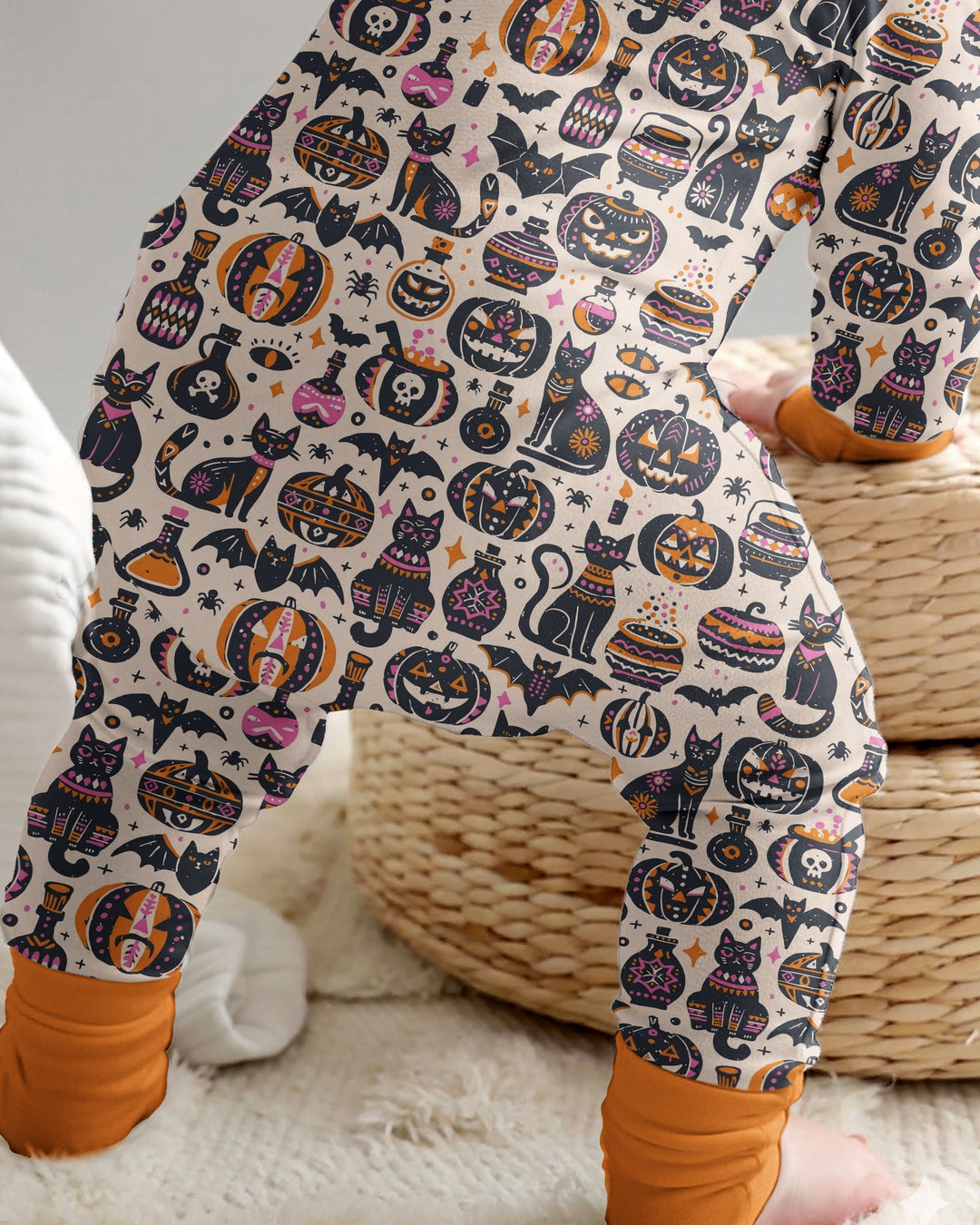 Whimsical Tribal Retro Halloween Black Cats Pumpkins Bamboo Convertible Zippy