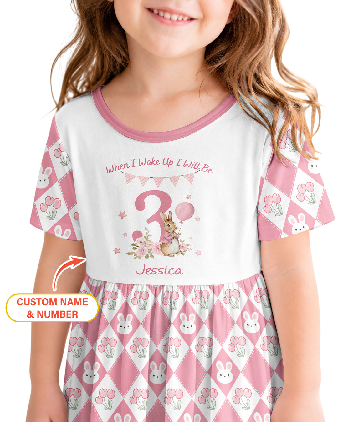 Custom Name When I Wake Up Bunny Birthday Bamboo Twirl Dress