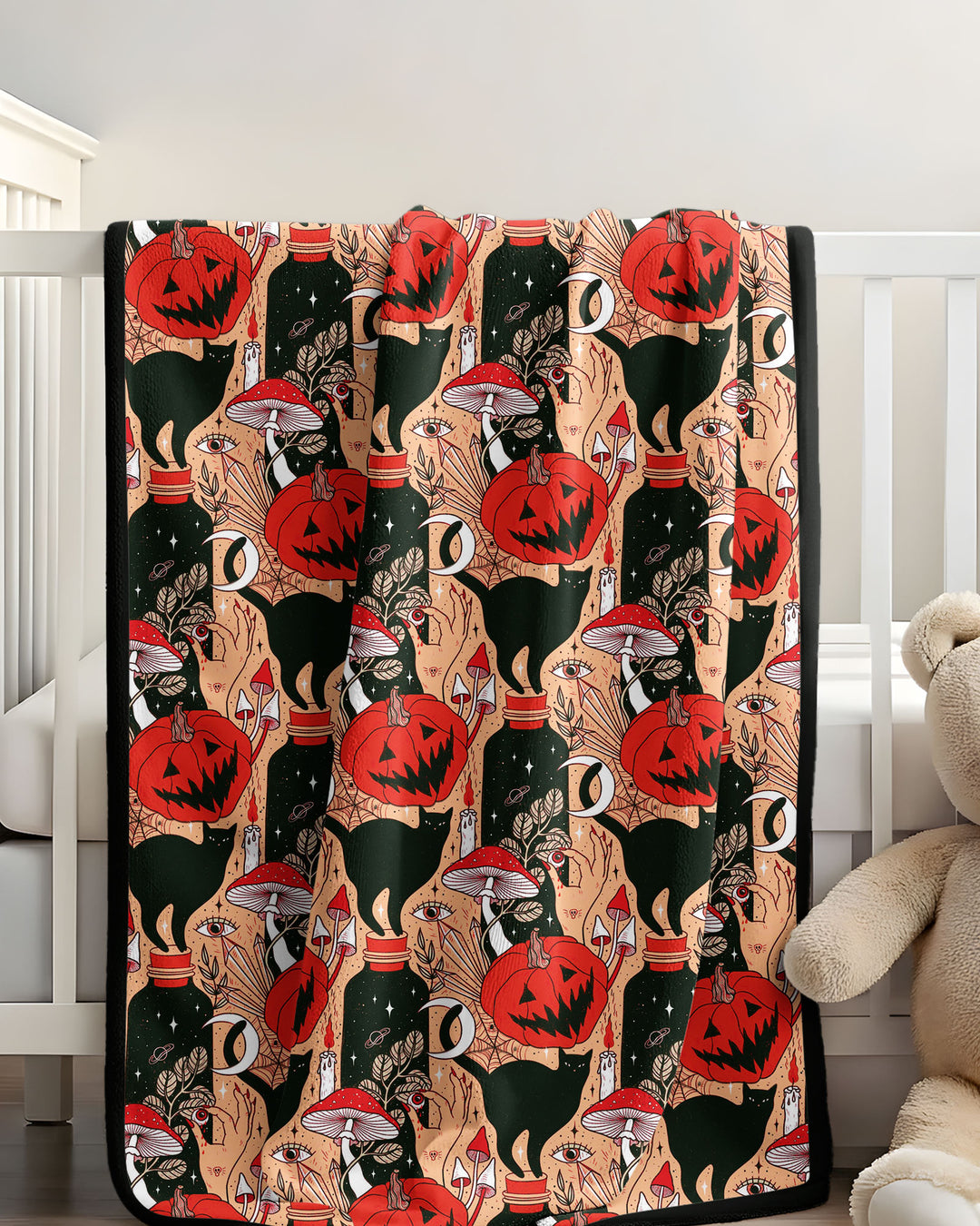 Black Cat And Pumpkin Halloween Bamboo Blanket