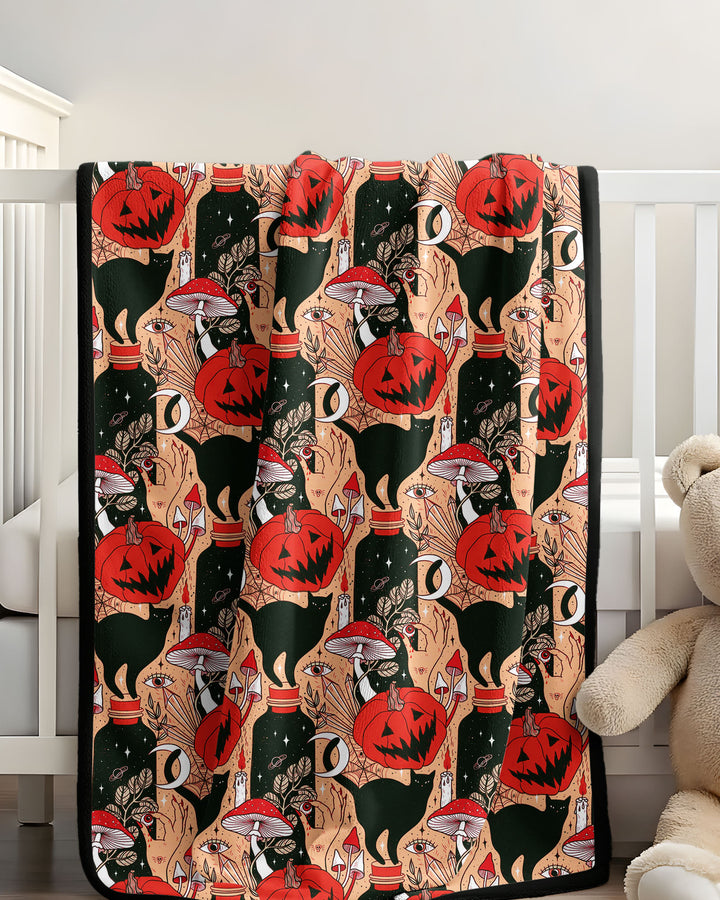 Black Cat And Pumpkin Halloween Bamboo Blanket