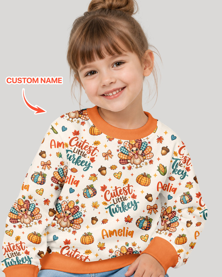 Custom Name Cutest Little Turkey Bamboo Crewneck Sweatshirt