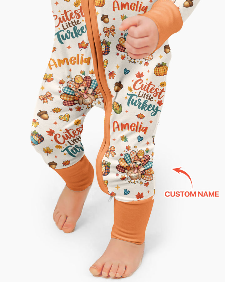Custom Name Cutest Little Turkey Bamboo Convertible Zippy