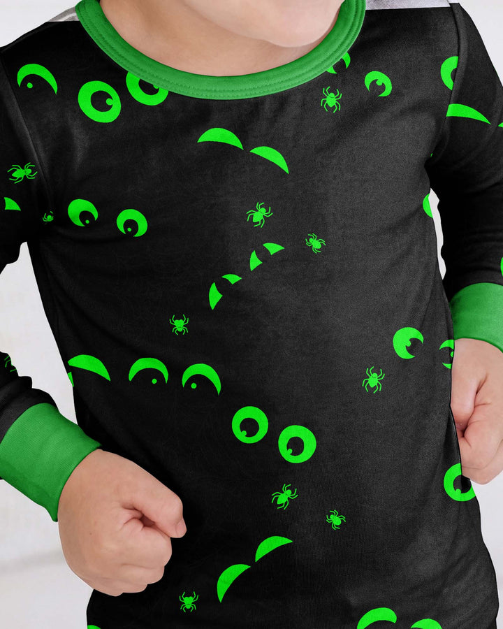Glow In The Dark Creepy Spiderweb Bamboo Two Piece Long Sleeve Pajama Set