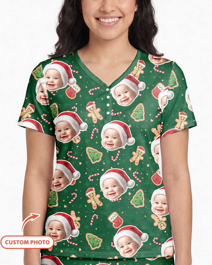 Custom Photo Funny Family Bamboo Women Short Sleeve Short Pajama Set